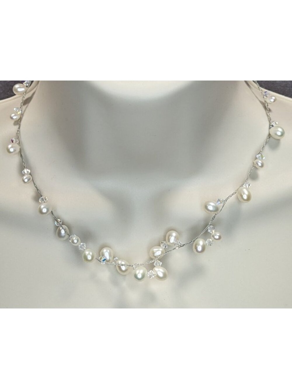 Vintage Handmade Pearl Vine Necklace Glass Wire Wrap Fairy Wedding